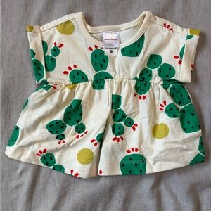Hanna Andersson Cream Empire Waist Shirt with Green and Red Cactus Print NWOT